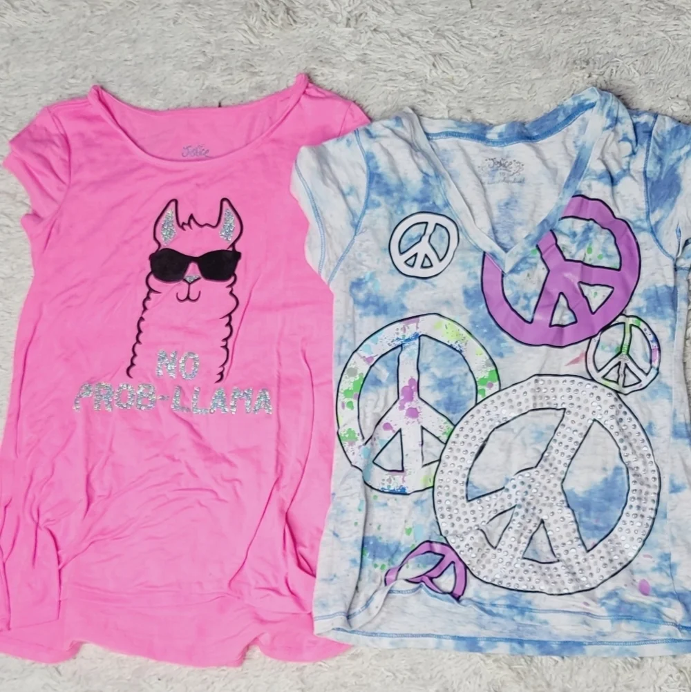Justice girls 2 Llama peace tops shirts sz 8/10
